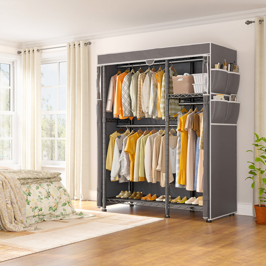 Clothes Rack With Cover Heavy Duty Clothing Rack For Hanging Clothes Loads 550 Lbs, Adjustable Closet With Wheels